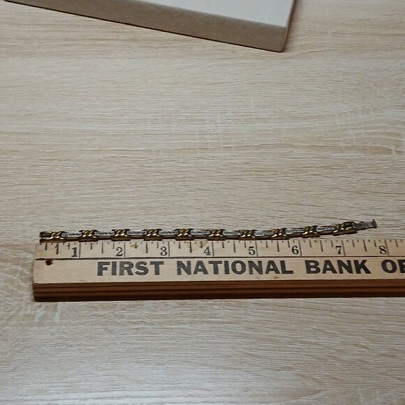 Vintage Silver & Gold Tone Bracelet with White Rhinestones Fashion Jewelry #43 - Picture 7 of 7